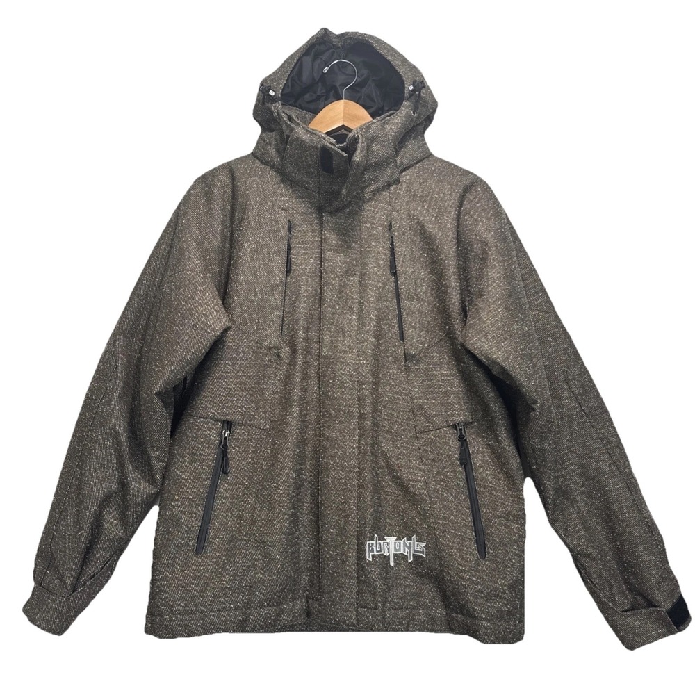 VTG‎ Y2K Burton All AccessSnowboard Jacket Woman XS Brown Speckle Technical Hood